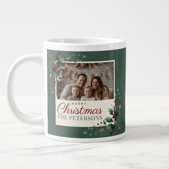 Classic Green Botanical Photo Christmas Mug (Gauche)