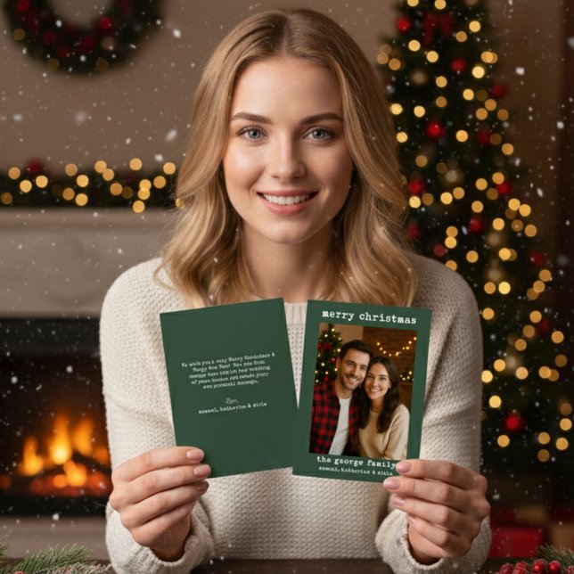 Classic Green Festive Photo Collage Christmas Card (Créateur téléchargé)