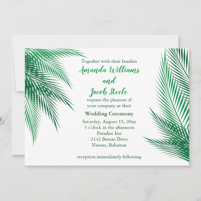 Classic Green Palm Feuille Faire-part de mariage (Devant)