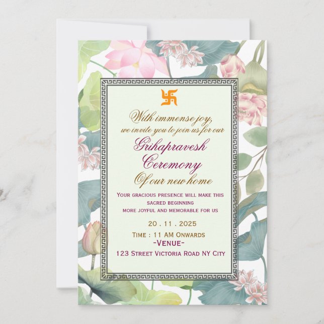 Classic Hindu Griha Pravesh Invitation (Devant)
