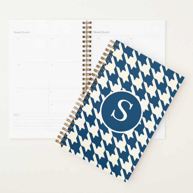 Classic Houndstooth Encore Monogramme bleu et blan (Devant avec enveloppe)