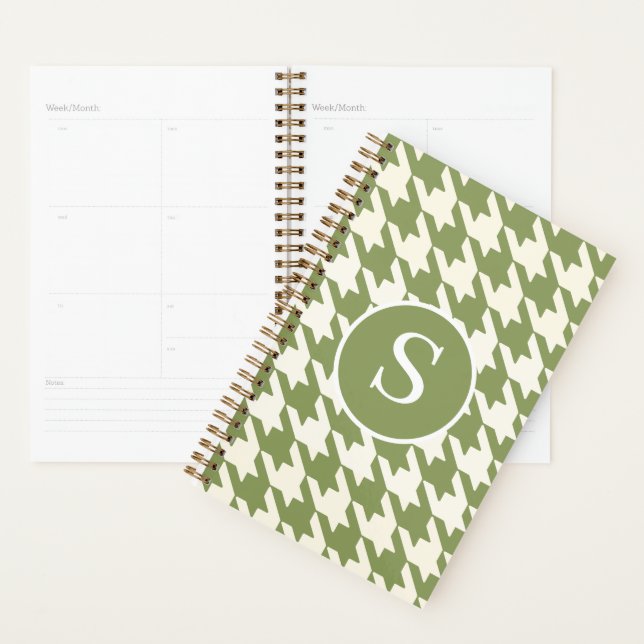 Classic Houndstooth Sage Vert & Blanc Monogramme (Devant avec enveloppe)