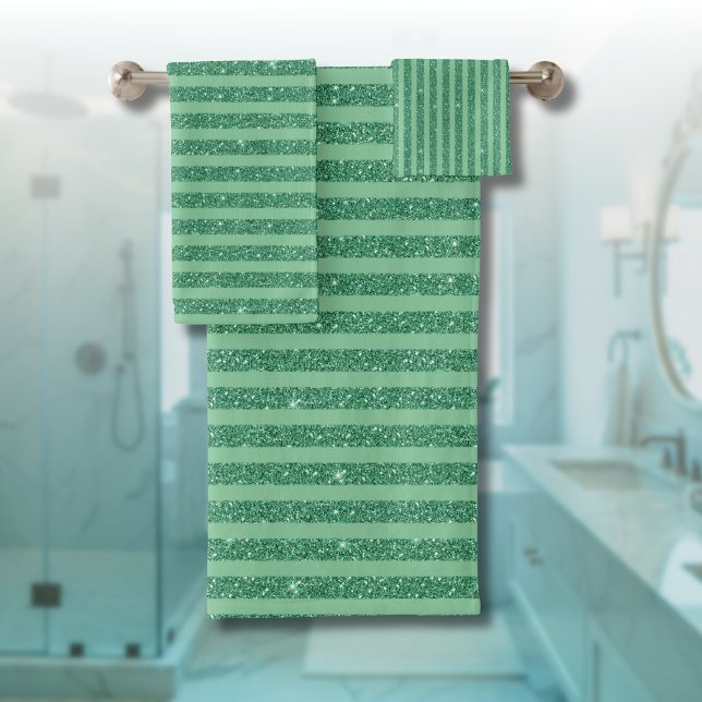 Classic Jade Green Glitter Style Vertical Stripes (Créateur téléchargé)