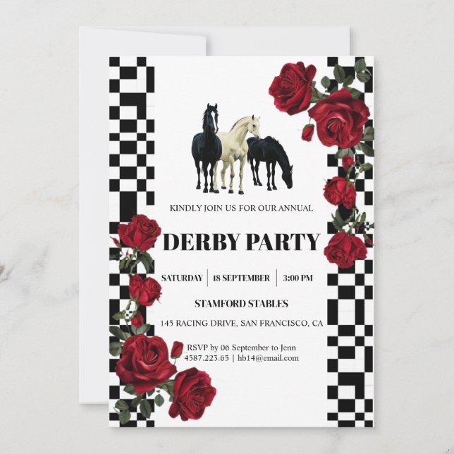 Classic Kentucky Derby Party Invitation | Red Rose (Devant)