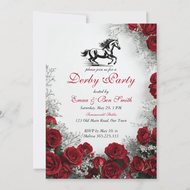 Classic Kentucky Derby Party Invitation Red Roses  (Devant)