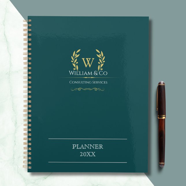 Classic Laurel Wreath Turquoise Gold Monogramme (Créateur téléchargé)