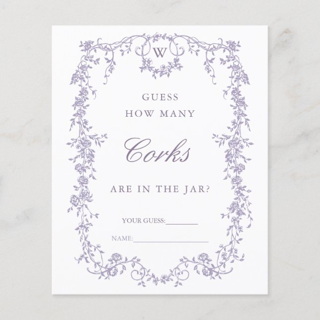 Classic Lavender 'Guess How Many' Bridal Game (Devant)