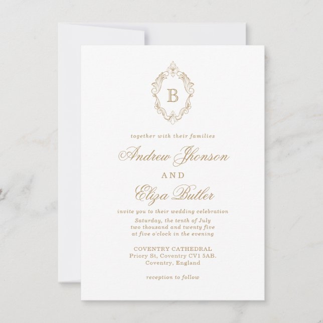 Classic Luxe Gold Monogram Faire-part de mariage (Devant)