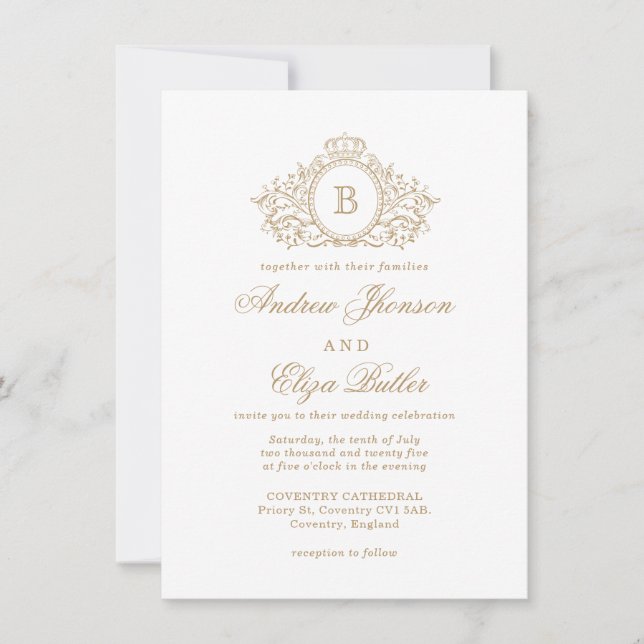 Classic Luxe Gold Monogram Faire-part de mariage (Devant)