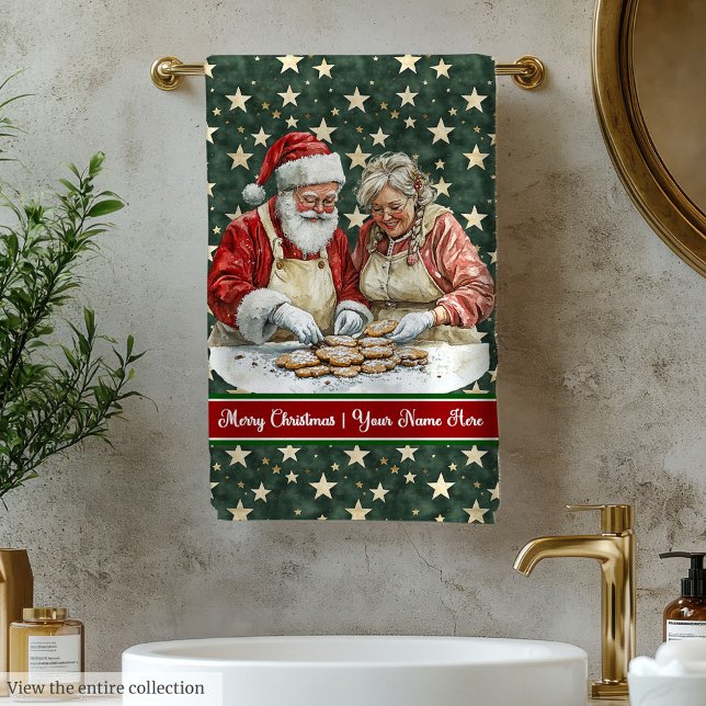 Classic M et Mme Claus Cuisine Serviettes de bain (Classic Mr. and Mrs. Claus Cooking Bath Towels)