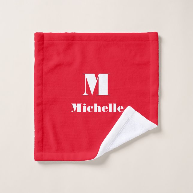 Classic Minimal Nom moderne Lettre initiale Rouge (Gant de toilette)