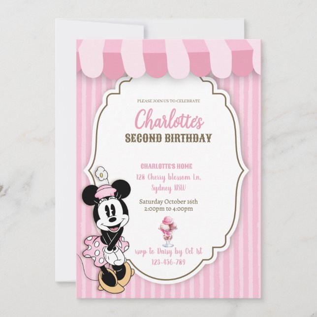 Classic Minnie ice cream shop invitation  (Devant)