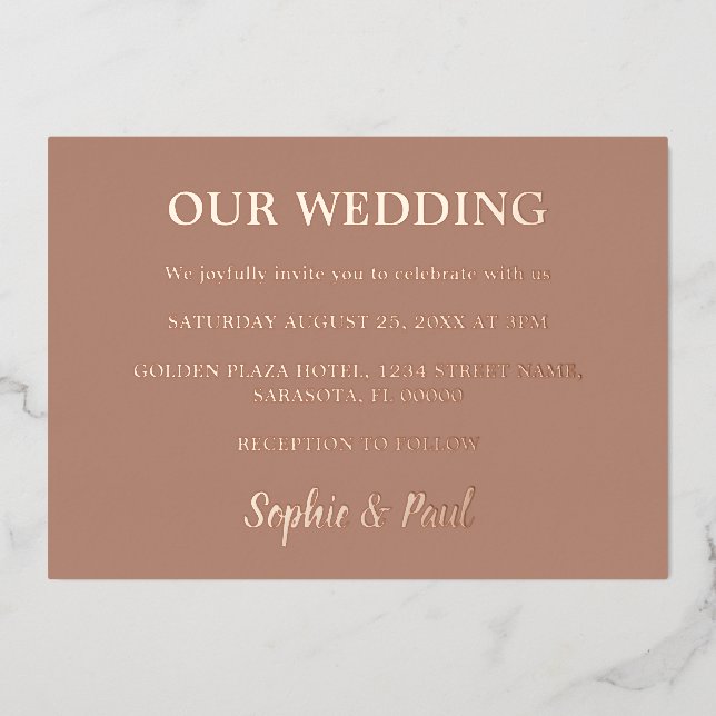 Classic Mocha Mariage Rose Gold Foil Invitation (Recto)