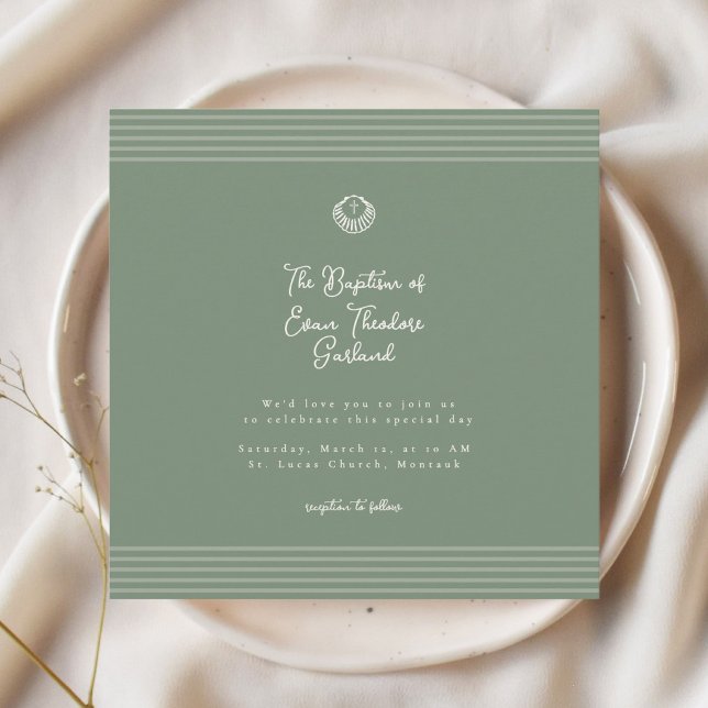 Classic modern deep sage green baptism Invitation (Créateur téléchargé)