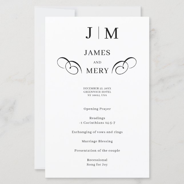 Classic Monogram Calligraphy Wedding Program (Devant)
