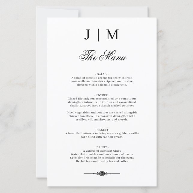 Classic Monogram Elegant Wedding Menu (Devant)