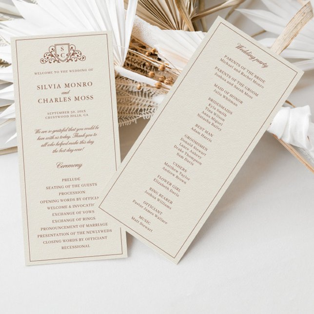 Classic Monorgam Brown & Ecru Wedding Programme (Classic Monorgam Brown & Ecru Wedding Program)