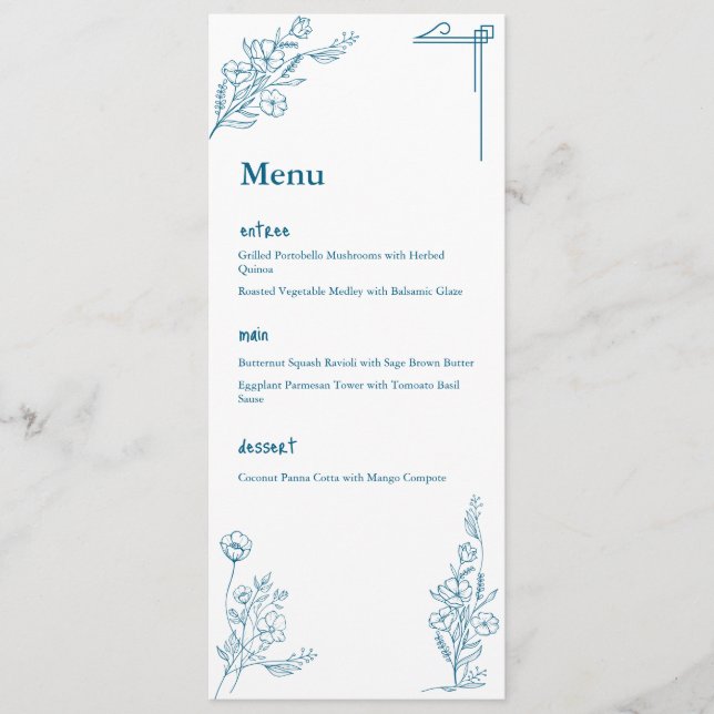 Classic Ocean blue Floral Design plat menu (Devant)