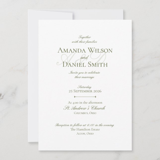 Classic Olive Wedding Invitation (Devant)