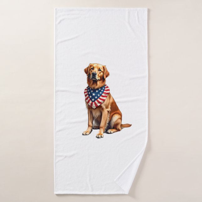 Classic Patriotic Golden Retriever Vintage Shirt 2 (Serviette de bain)