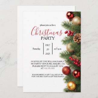 Classic Pine Family Christmas Party Invitation