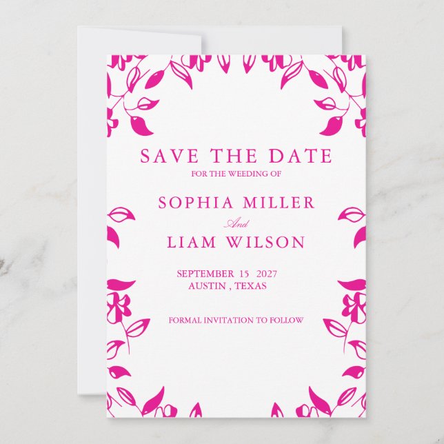 Classic Pink Floral Save the Date Invitation (Devant)
