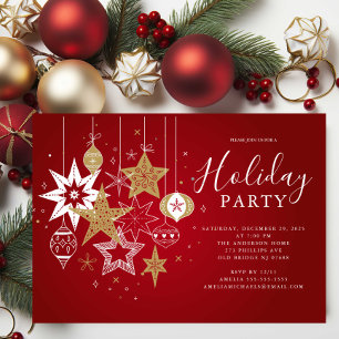 Classic Red & Gold Holiday Party Invitation