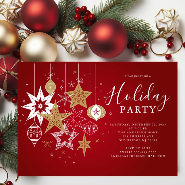 Classic Red & Gold Holiday Party Invitation (Créateur téléchargé)