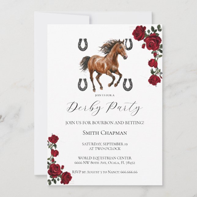 Classic Red Rose Wreath Kentucky Derby Invitation  (Devant)