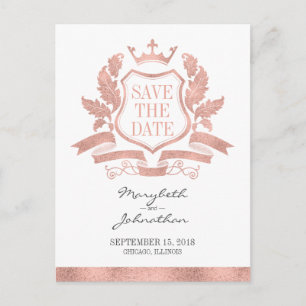 Classic Rose Gold Crest Enregistrer La Date Carte 