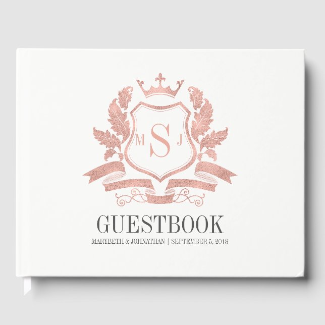 Classic Rose Gold Crest Mariage livre d'hôtes (Recto)