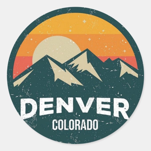 Classic Round Stickers – Denver Colorado Mountain  (Devant)