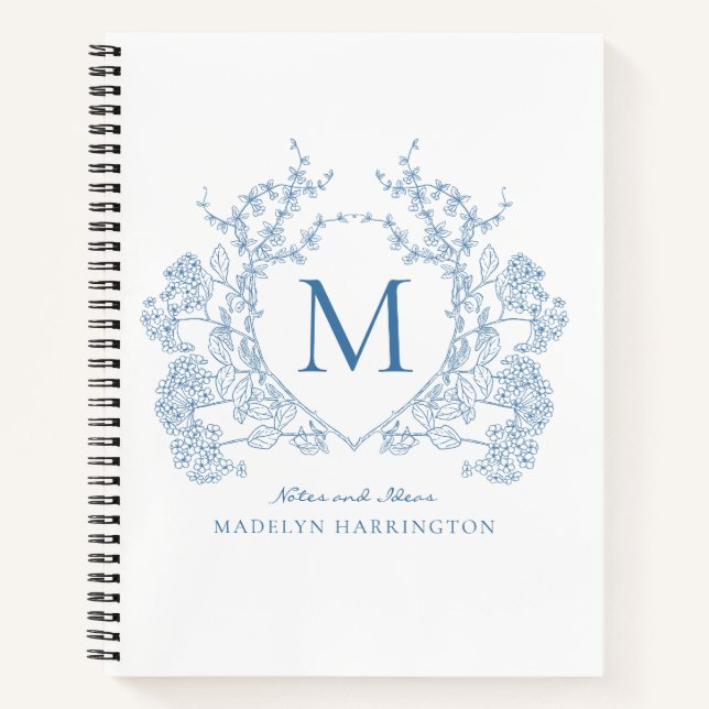 Classic Royal Blue Floral Crest Monogram Journal (Devant)