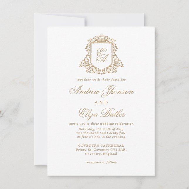 Classic Royal Gold Monogram Faire-part de mariage (Devant)