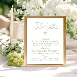 Classic Sage Green & White Bow Menu Mariage