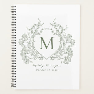 Classic Sage Vert Vintage Crest Monogramme