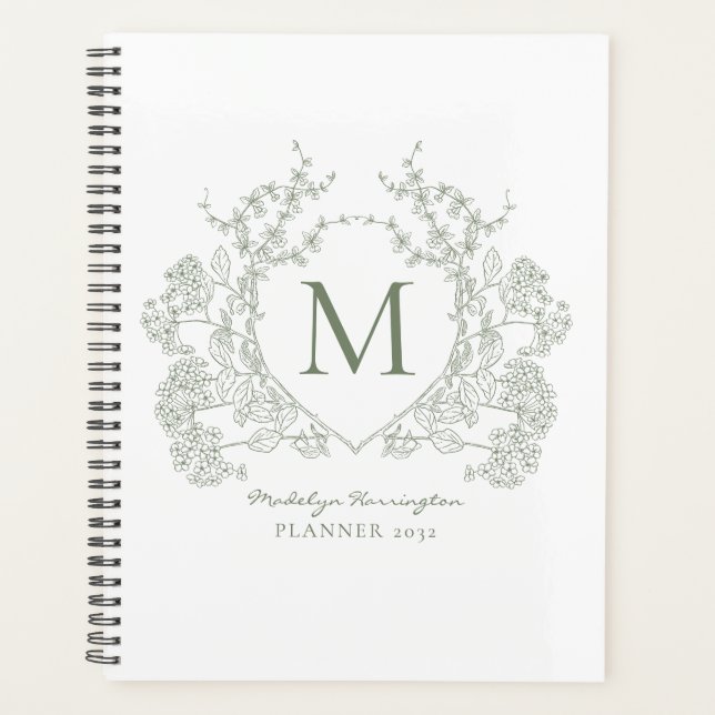 Classic Sage Vert Vintage Crest Monogramme (Devant)