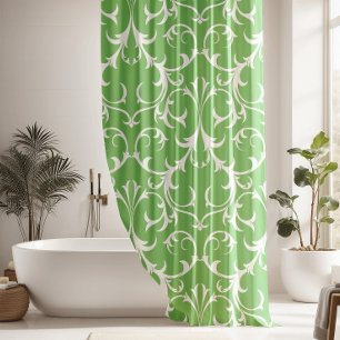 Classic Sage & White Damask Floral Douche Rideau