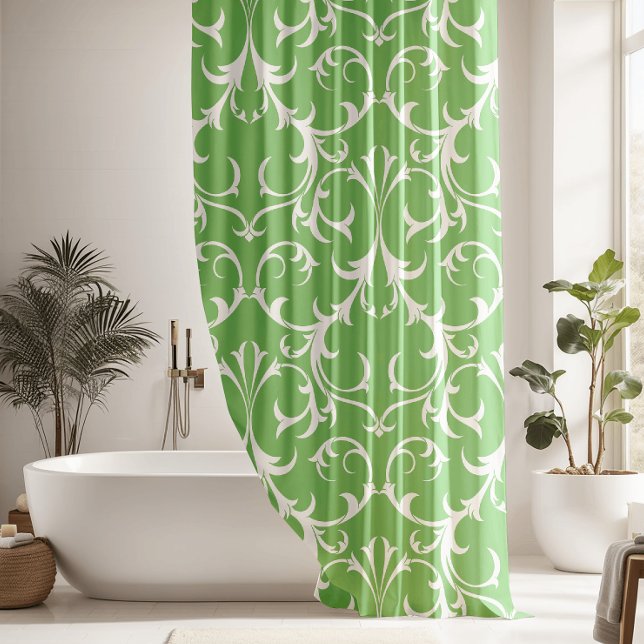 Classic Sage & White Damask Floral Douche Rideau (Créateur téléchargé)
