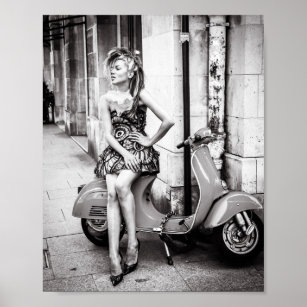 Classic Scooter Poster Girl Paris France
