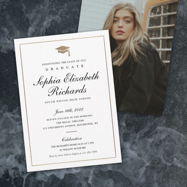 Classic Script Gold Photo Graduation Invitation (Créateur téléchargé)
