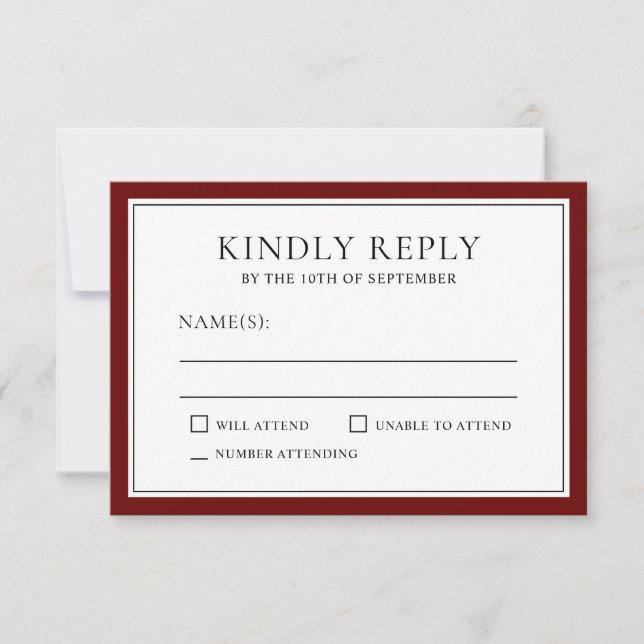 Classic Simple Elegant RSVP avec Burgundy Edging (Devant)