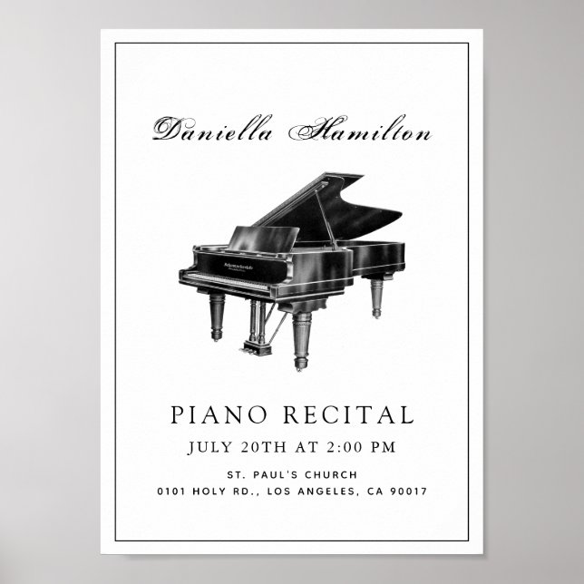 Classic Simple Piano Blanc Considérant Poster (Devant)