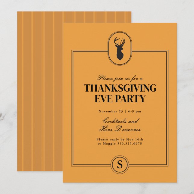 Classic Stag Thanksgiving Eve Pinstripe Invitation (Devant / Derrière)