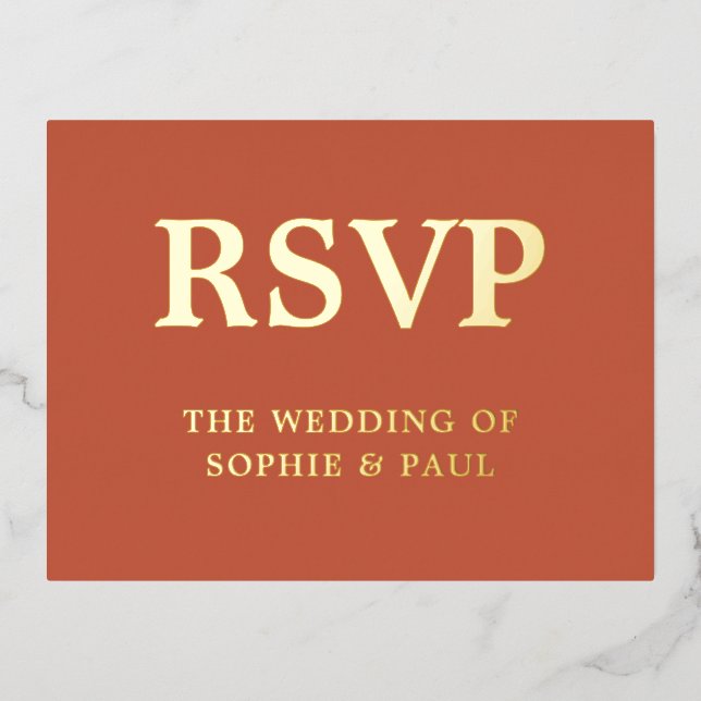 Classic Terracotta Chanson Choice Foil Carte RSVP (Recto)