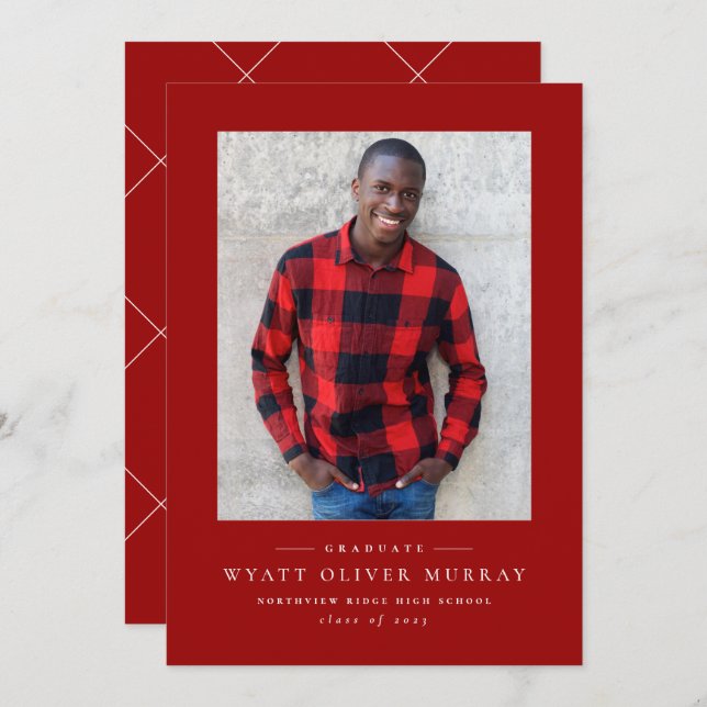 Classic une photo rouge faire-part de graduation (Devant / Derrière)
