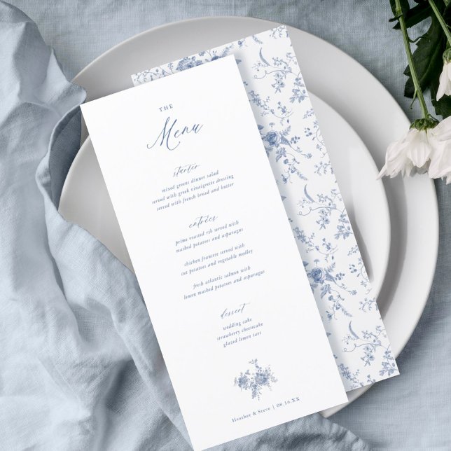Classic Victorian Blue Floral Mariage Table Menu (Créateur téléchargé)