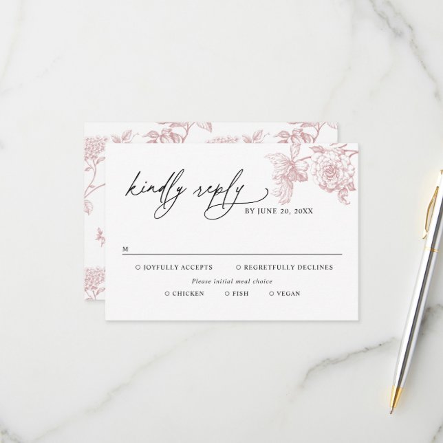 Classic Victorian Floral Meal Options Wedding RSVP (Devant/Arrière en situation)