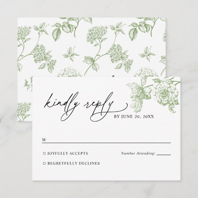 Classic Victorian Sage Floral Wedding RSVP Card (Devant / Derrière)