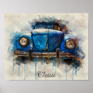 Classic vieil affiche de voiture bleue